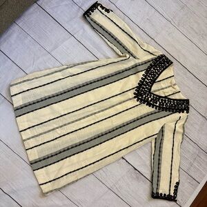 Soft Surroundings Coco De Mer Boho Dress Sz L V Neck 3/4 sleeve Embroider Cotton